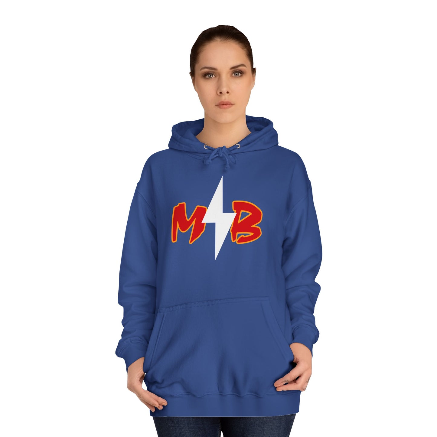 MB Lightning Hoodie — College Crew Pullover with Bold Red Initials