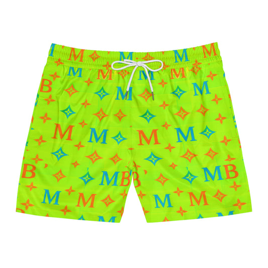 Neon Monogram Swim Shorts — Men's Mid-Length Beach Trunks