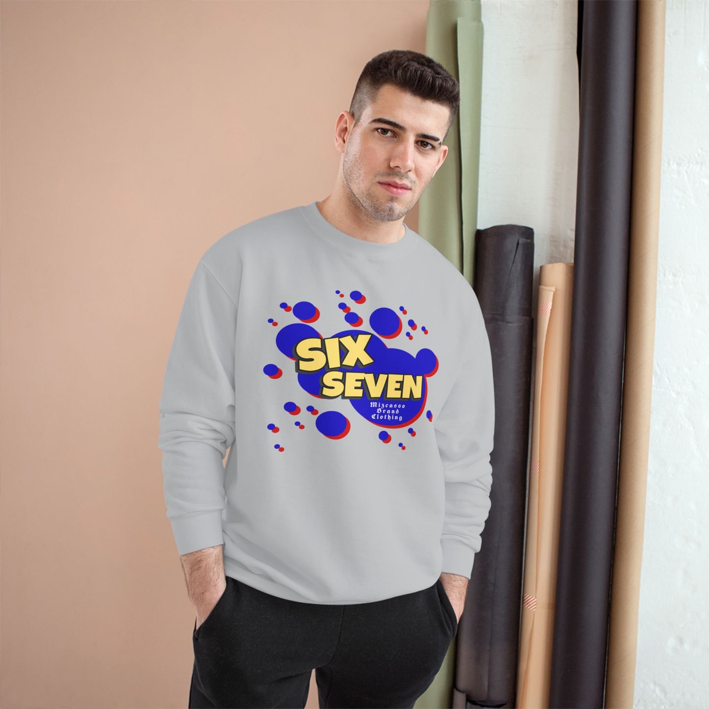 Six Seven Graphic Sweatshirt — Retro Bubble Logo Champion Crewneck