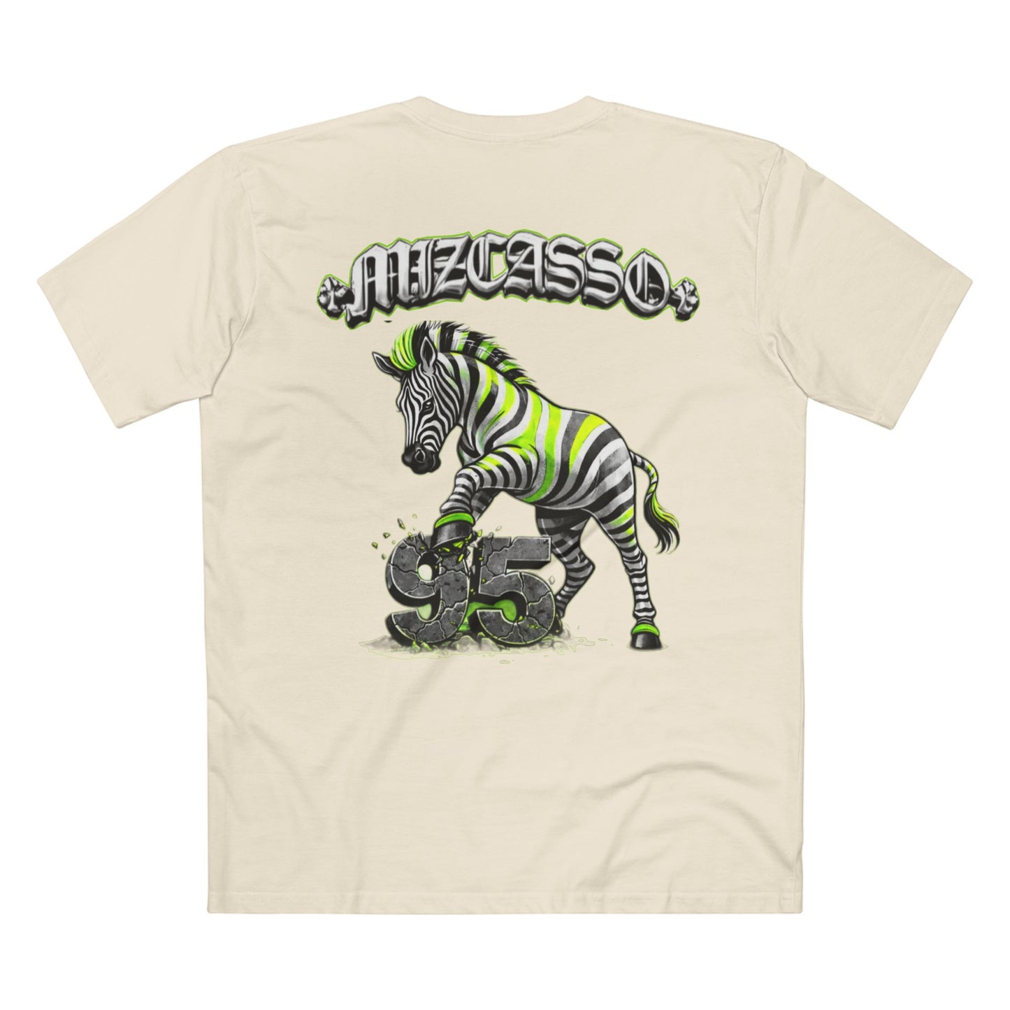 Muzcasso Zebra '95' Graphic Tee – Neon Striped Zebra Retro Streetwear
