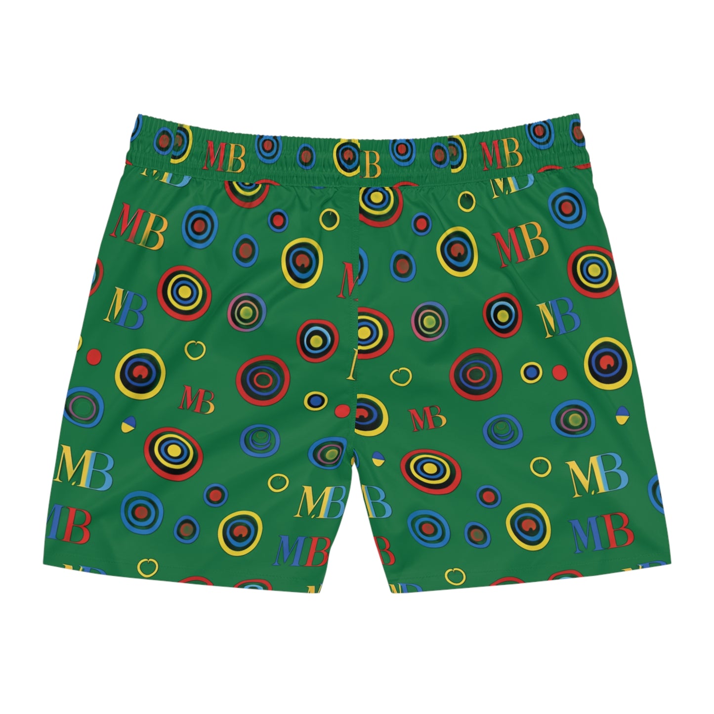 Men's Swim Shorts — Green Retro Target Print with MB Logo