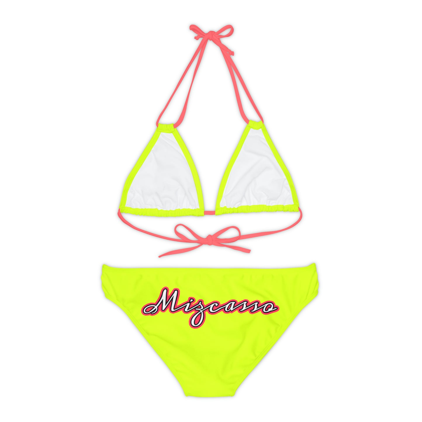 Neon yellow mizcasso Strappy Bikini Set (AOP)