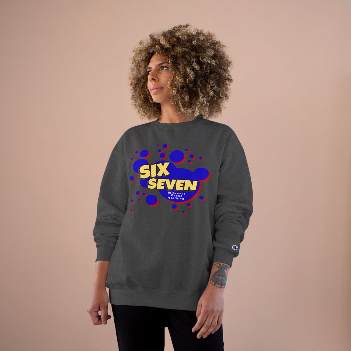 Six Seven Graphic Sweatshirt — Retro Bubble Logo Champion Crewneck