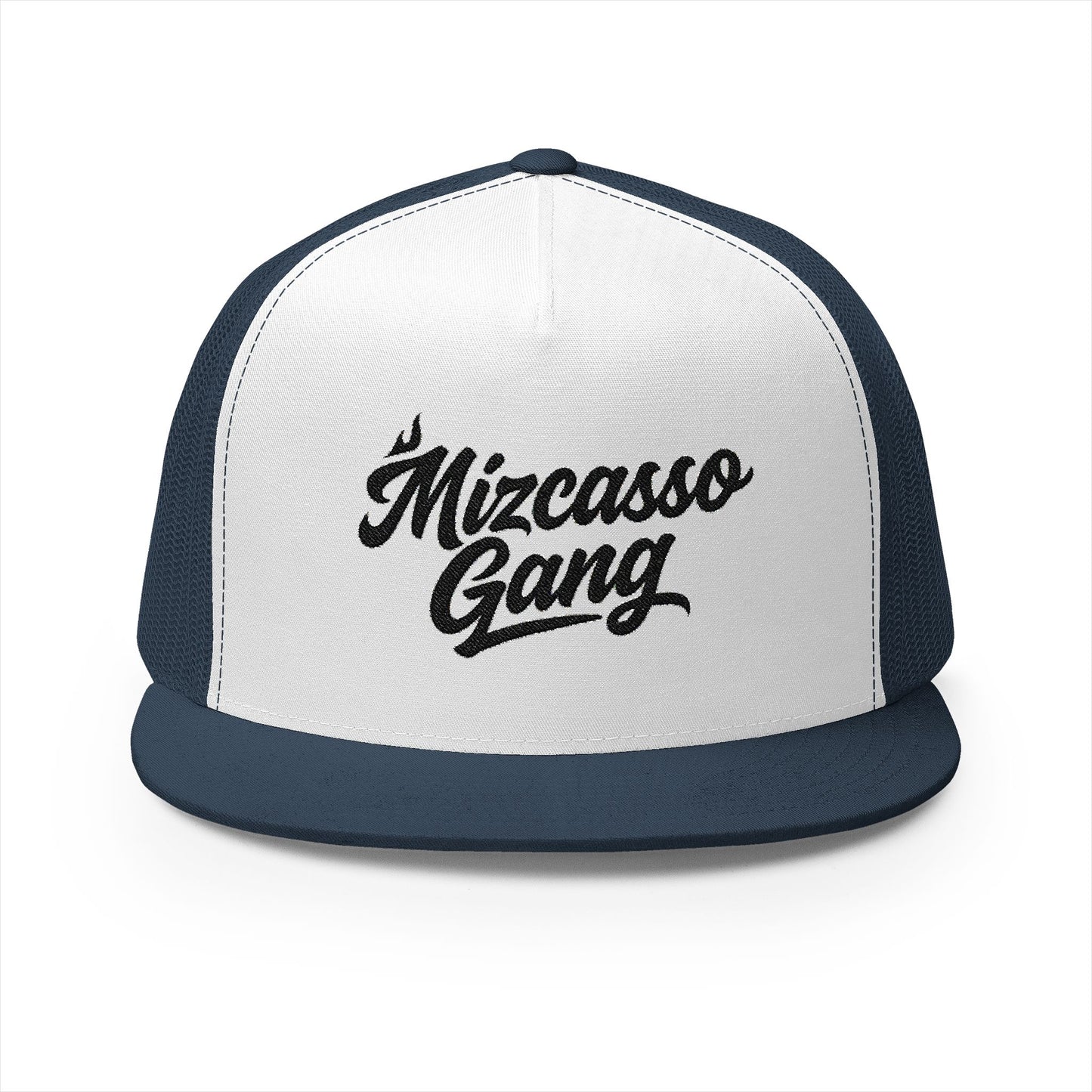 Mizcasso Gang Embroidered 5 Panel Trucker Cap - Vintage Style Hat for Casual Wear