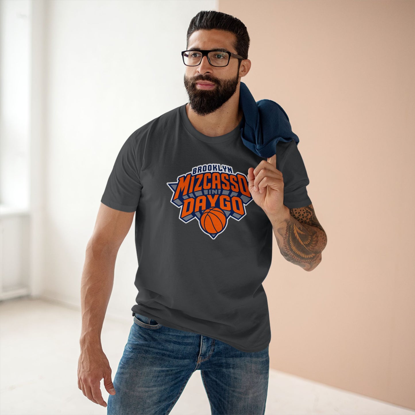 Brooklyn Mizcasso & Daygo Basketball Tee — Vintage Orange Team Logo Shirt