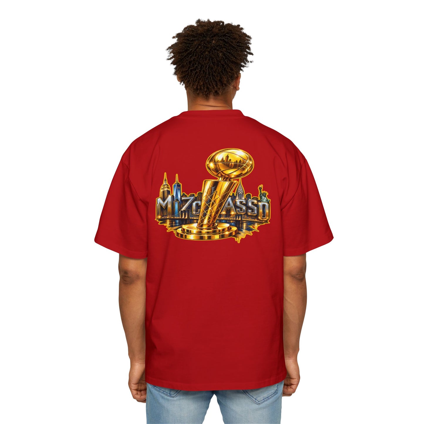 Championship Trophy Graphic Tee — 'MVP Assn' Gold City Back Print