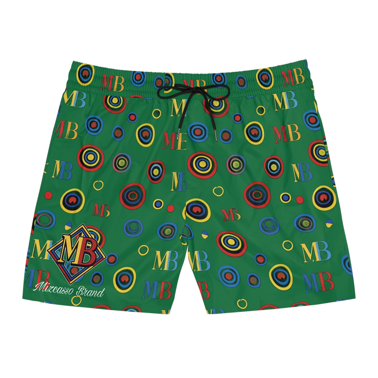 Men's Swim Shorts — Green Retro Target Print with MB Logo