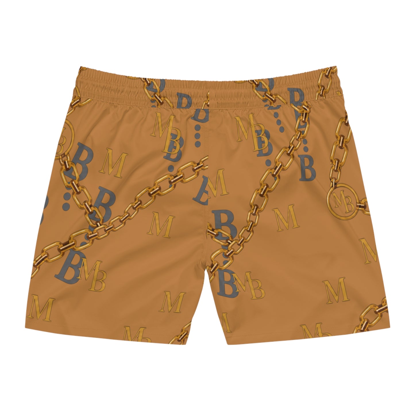 Men's Designer-Inspired Swim Shorts — Gold Chain Monogram AOP