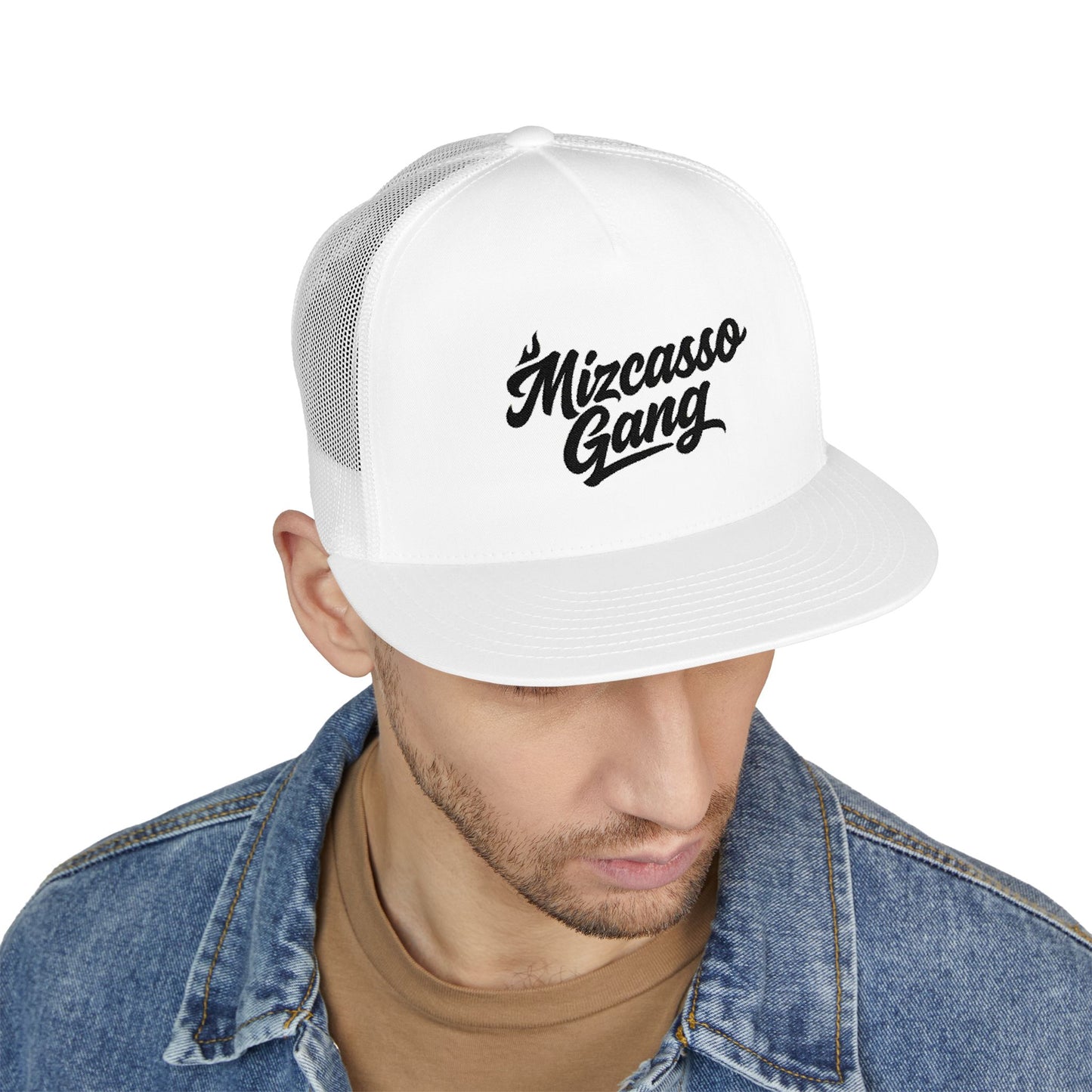 Mizcasso Gang Embroidered 5 Panel Trucker Cap - Vintage Style Hat for Casual Wear