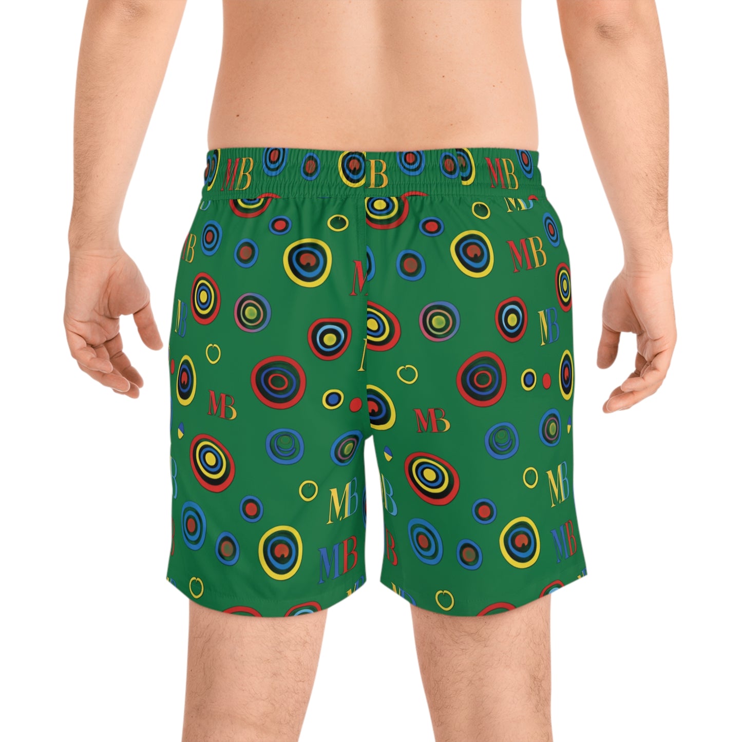 Men's Swim Shorts — Green Retro Target Print with MB Logo