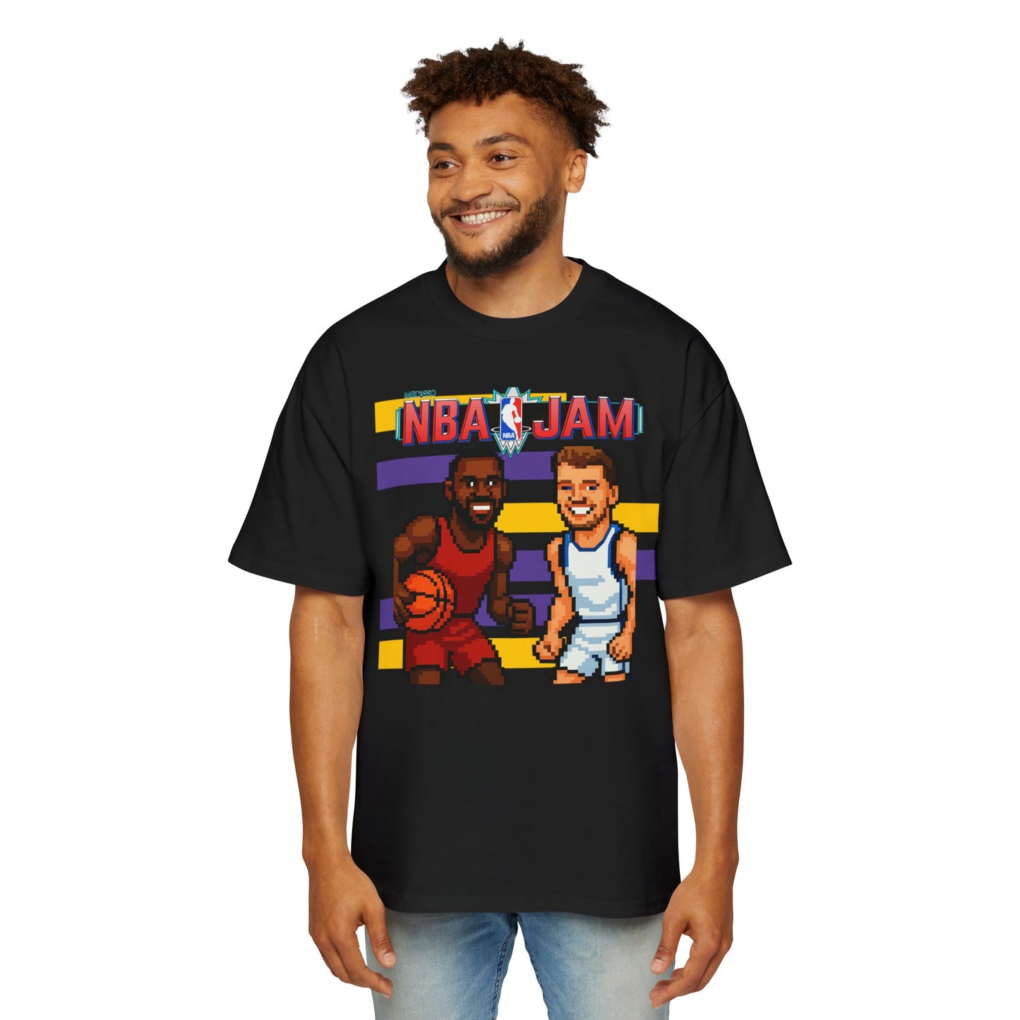 Men's NBA Jam Oversized Tee - Retro Basketball Graphic T-Shirt for Sports Fans