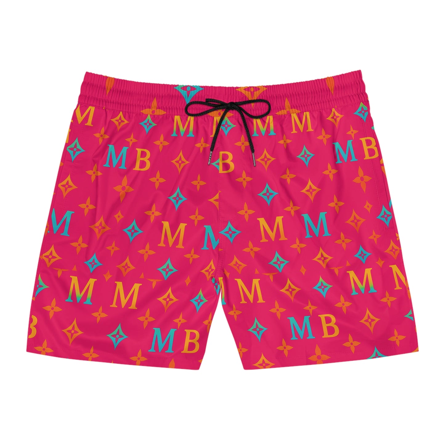 Men's Stylish Mid-Length Swim Shorts with Bold MB Pattern