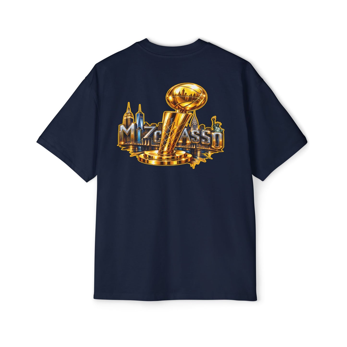 Championship Trophy Graphic Tee — 'MVP Assn' Gold City Back Print