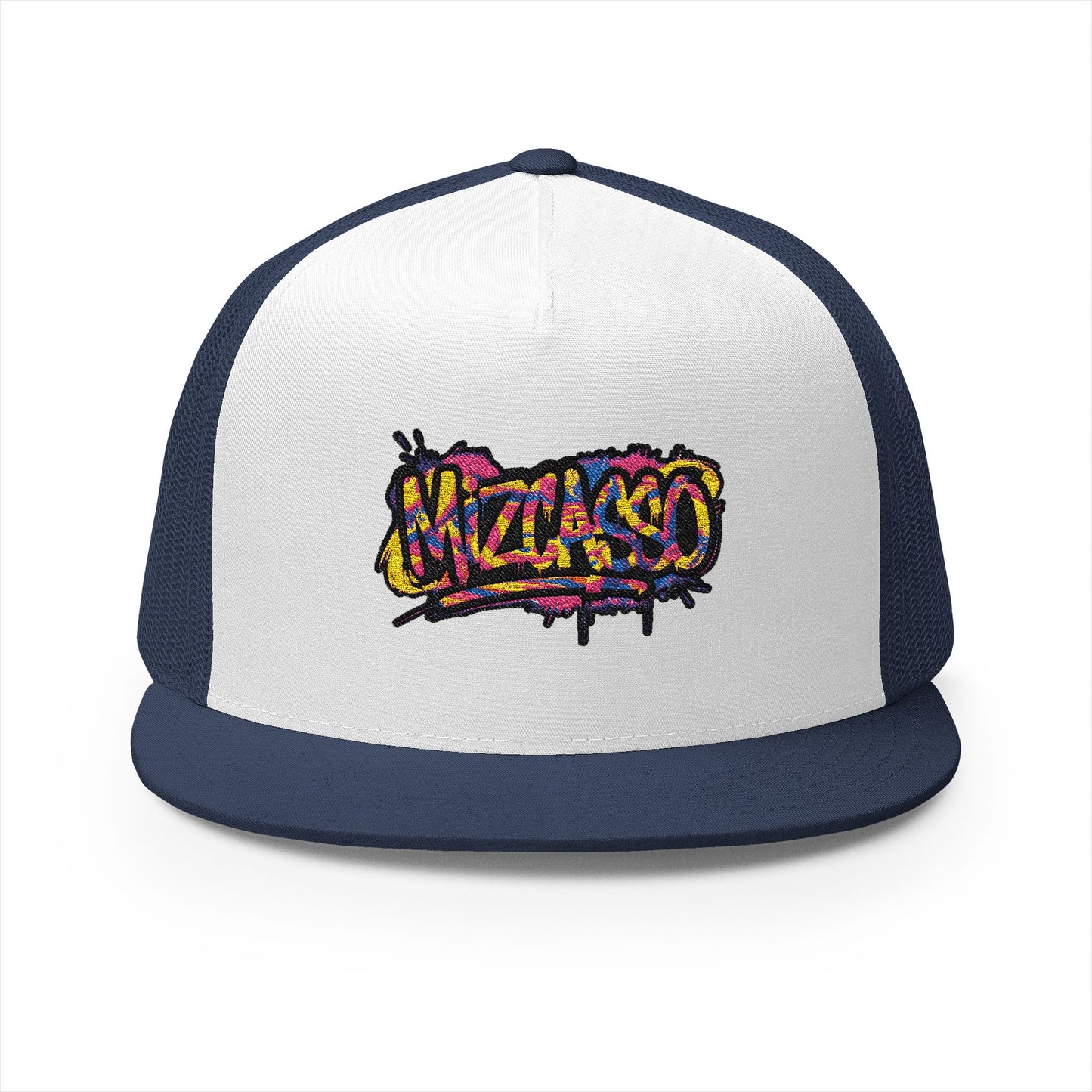 Vibrant Embroidered 5 Panel Trucker Cap - Streetwear Style