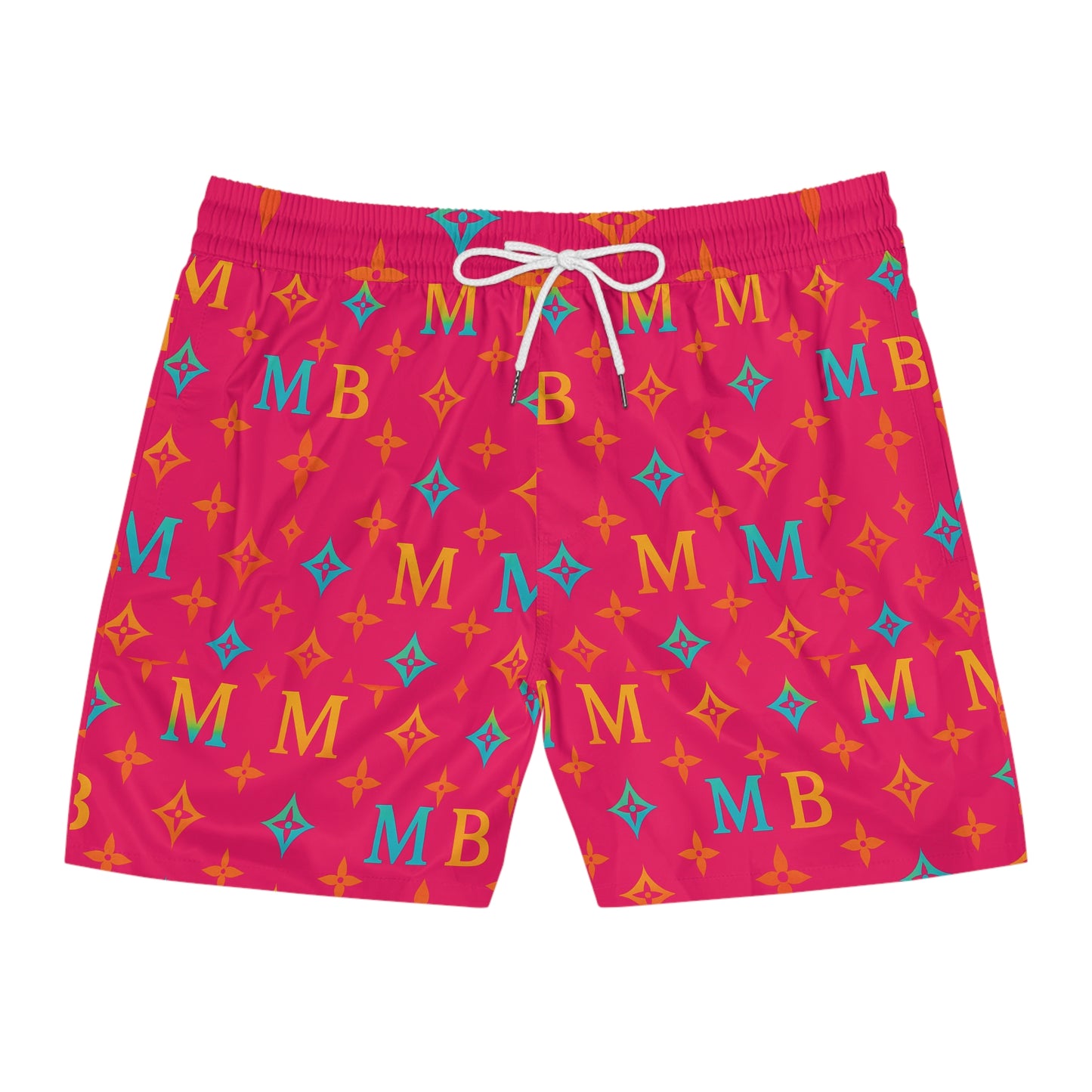 Men's Stylish Mid-Length Swim Shorts with Bold MB Pattern