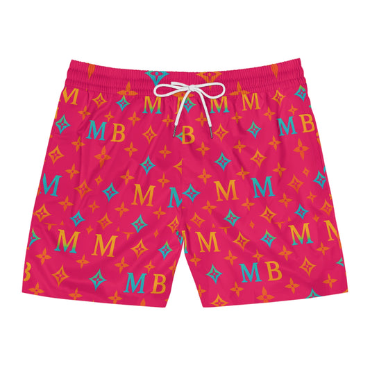 Men's Stylish Mid-Length Swim Shorts with Bold MB Pattern