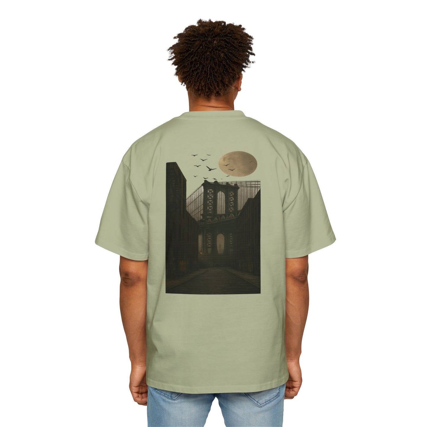 Men's Heavy Oversized Tee - Mizcasso Clothing with Brooklyn Bridge Design