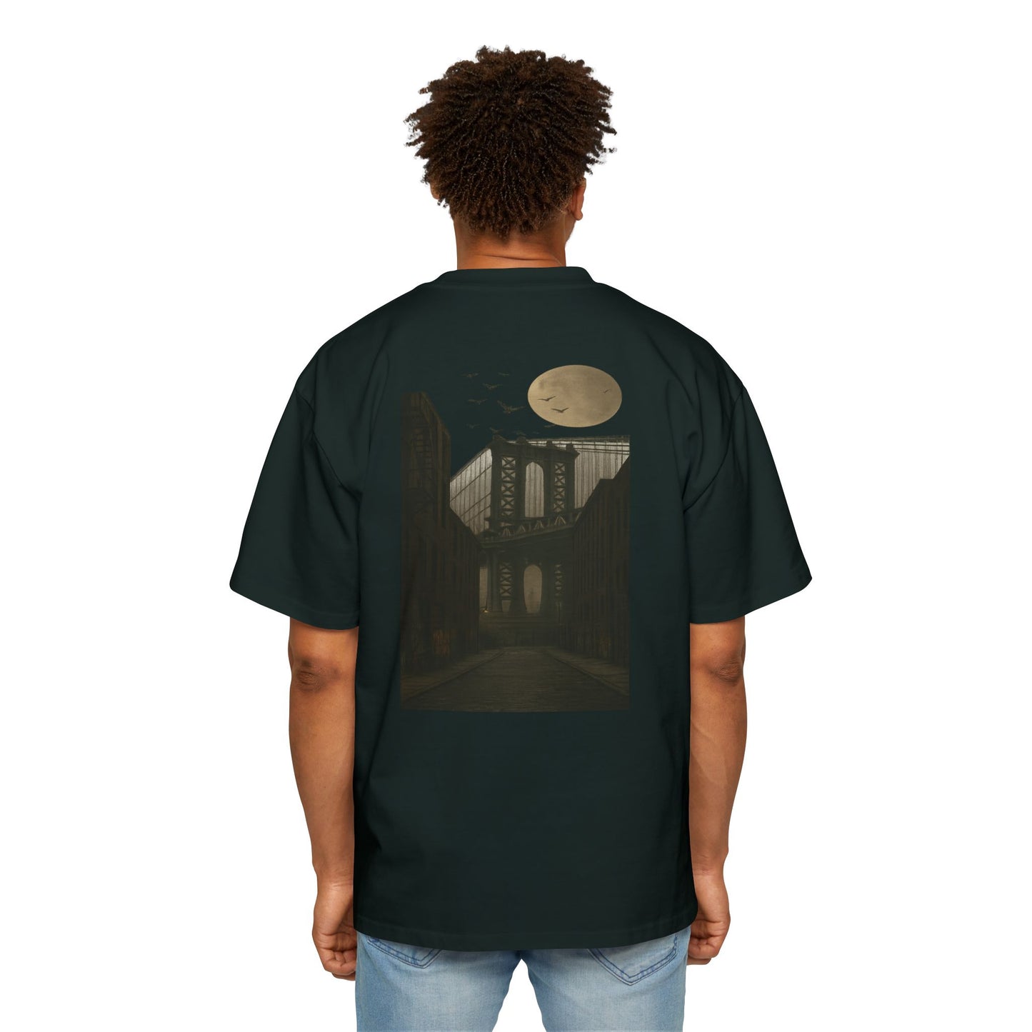 Men's Heavy Oversized Tee - Mizcasso Clothing with Brooklyn Bridge Design