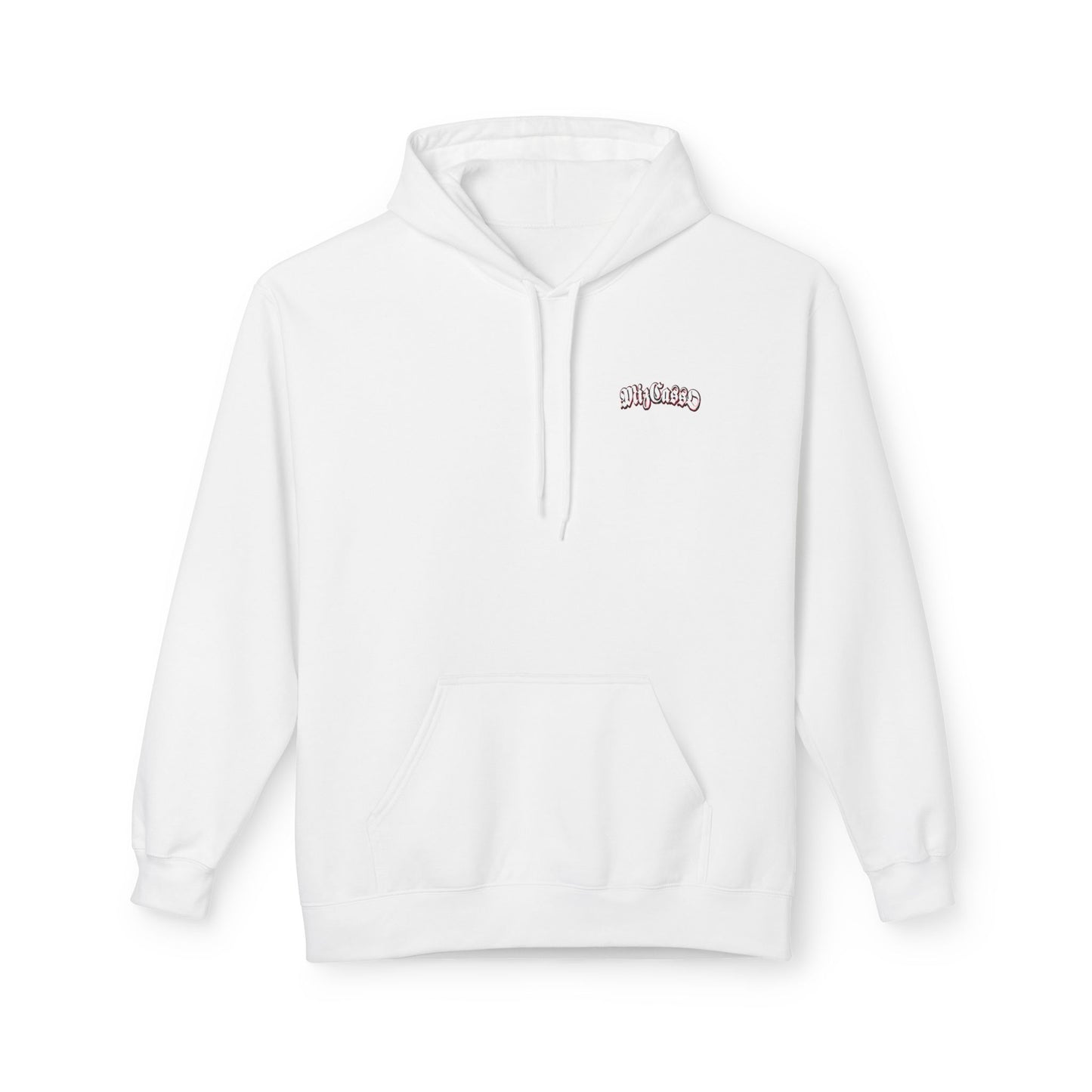 “Mi Gusto” Gothic Script Hoodie — White Graphic Pullover