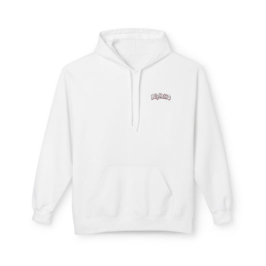 “Mi Gusto” Gothic Script Hoodie — White Graphic Pullover
