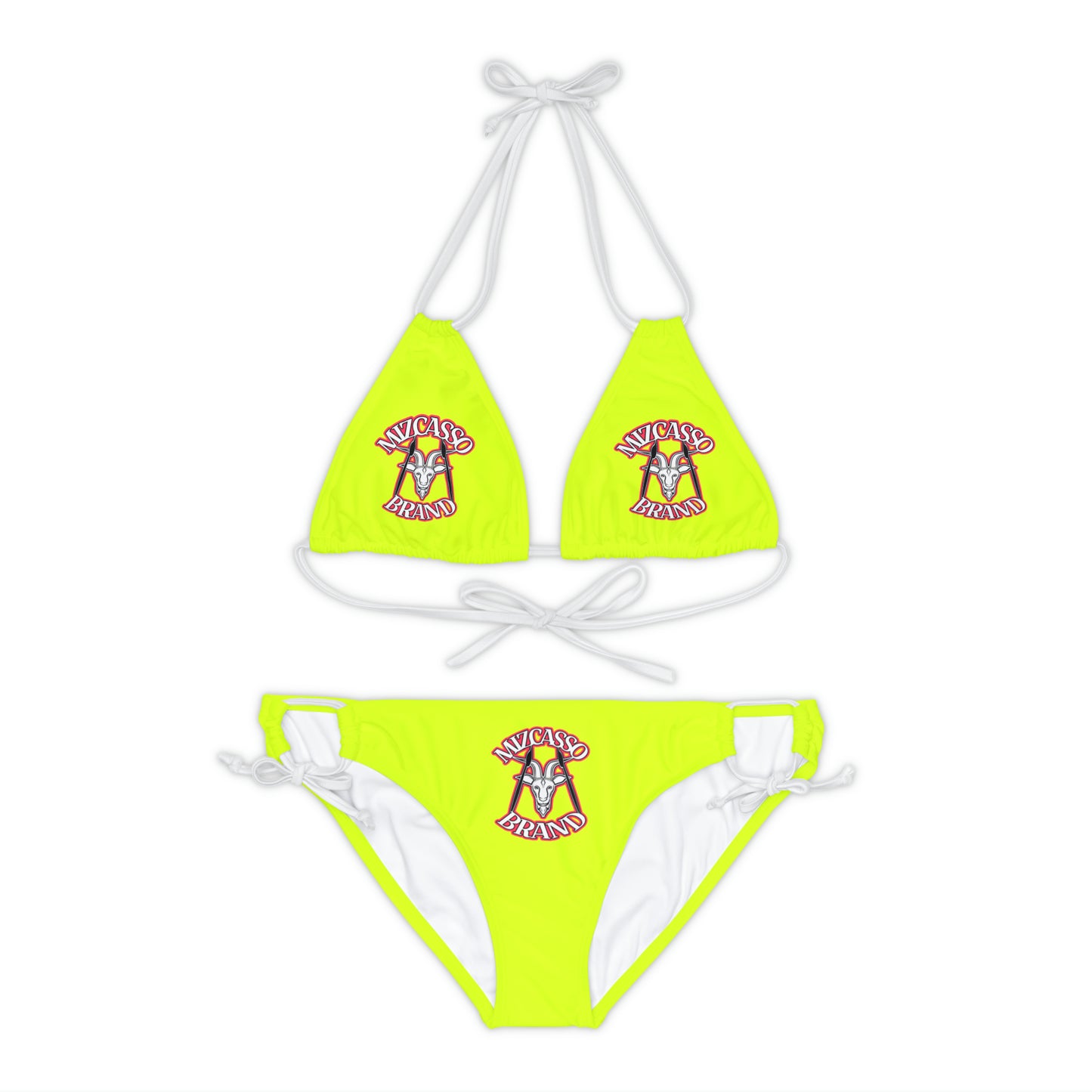 Neon yellow mizcasso Strappy Bikini Set (AOP)