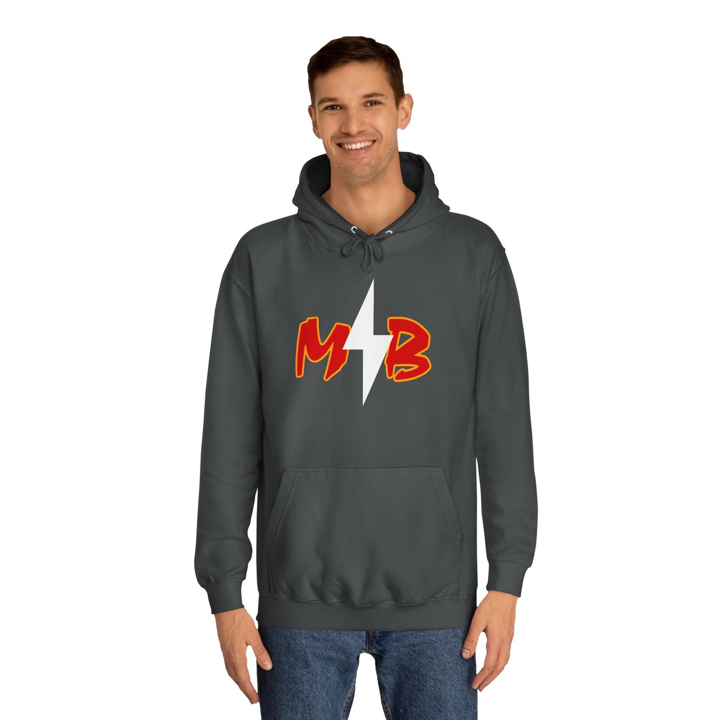 MB Lightning Hoodie — College Crew Pullover with Bold Red Initials