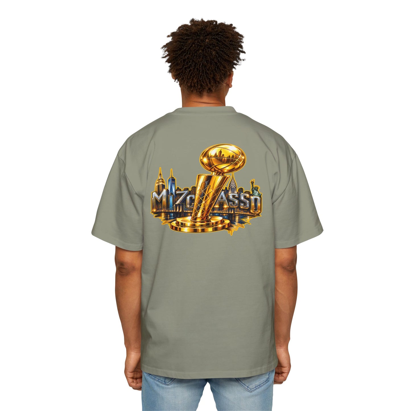 Championship Trophy Graphic Tee — 'MVP Assn' Gold City Back Print
