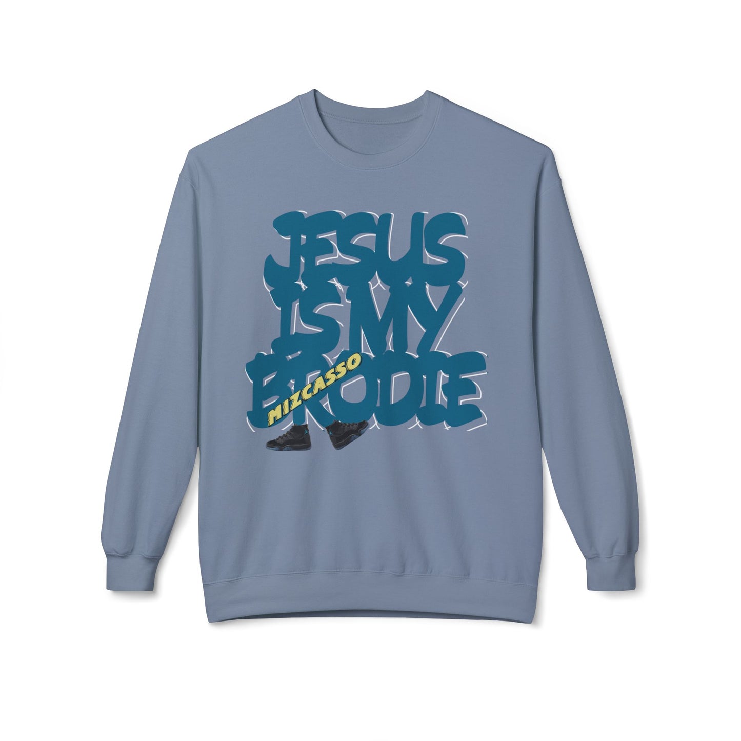 Crewneck Sweatshirt — 'Jesus Is My Brodie' Bold Graffiti Christian Pullover