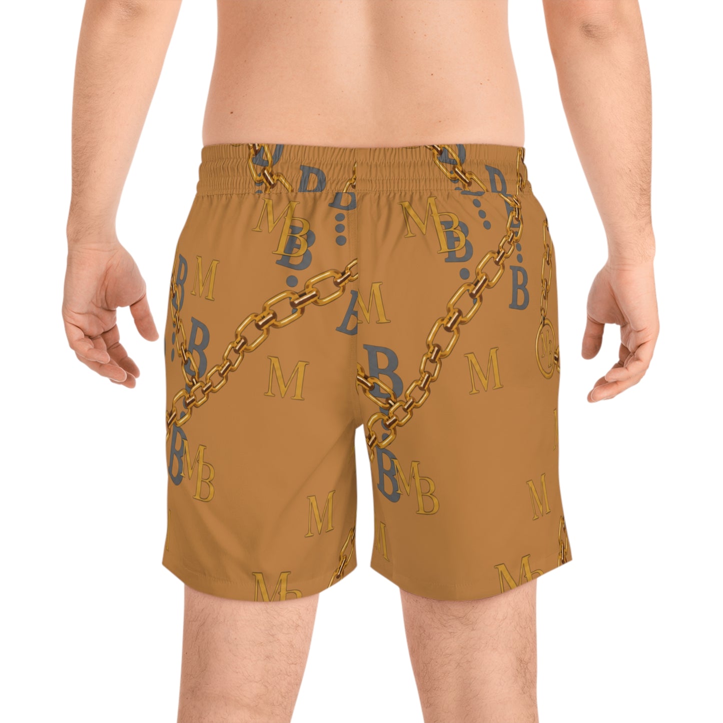 Men's Designer-Inspired Swim Shorts — Gold Chain Monogram AOP