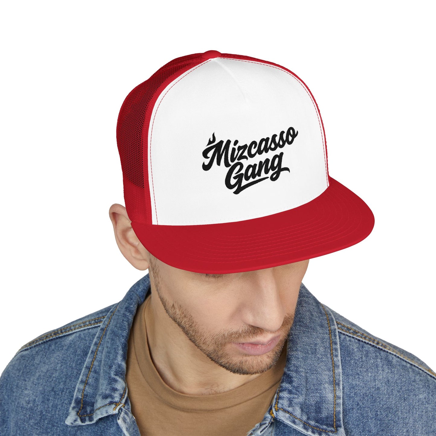 Mizcasso Gang Embroidered 5 Panel Trucker Cap - Vintage Style Hat for Casual Wear