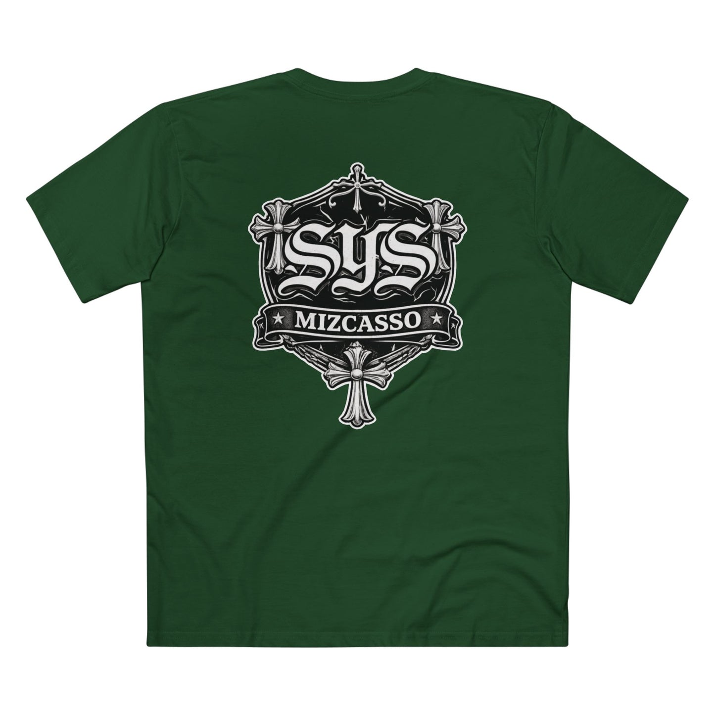 SYS Mizcasso Crest T-Shirt — Gothic Shield Logo Tee