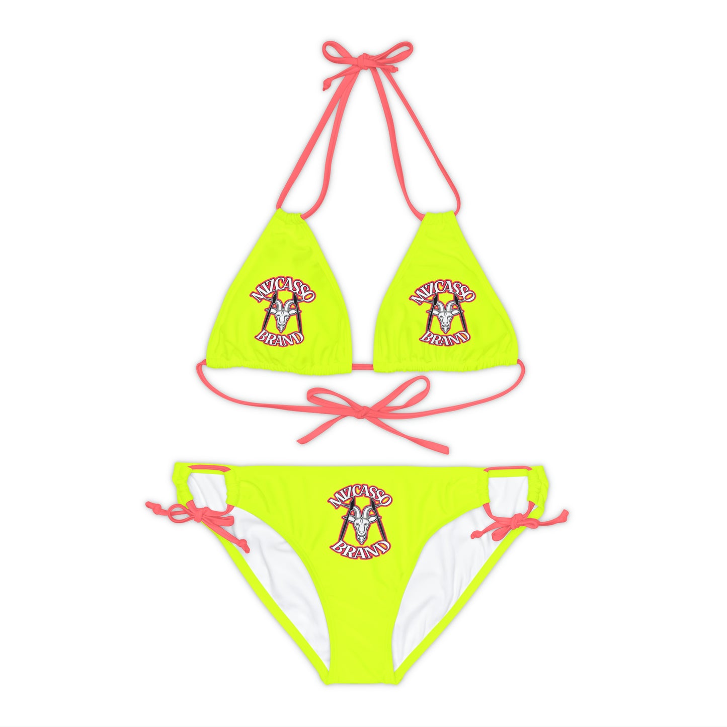 Neon yellow mizcasso Strappy Bikini Set (AOP)