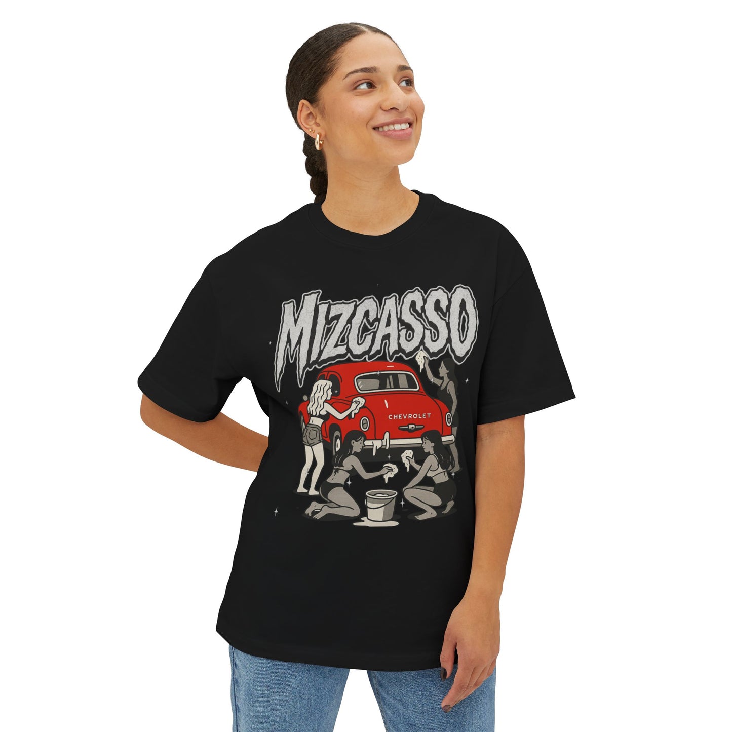 Vintage Mizcasso Oversized Tee - Fun Retro Car and Artist Design