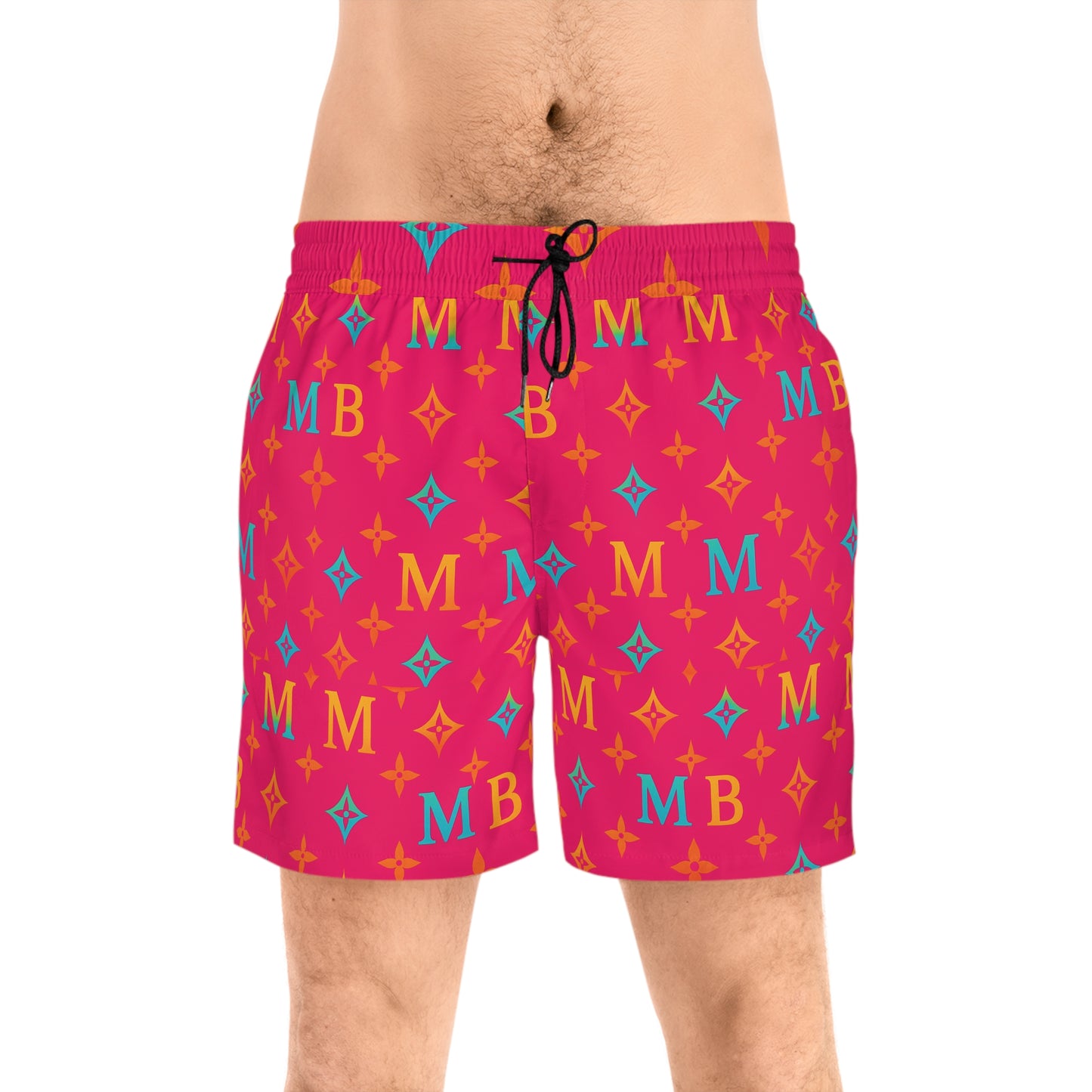 Men's Stylish Mid-Length Swim Shorts with Bold MB Pattern