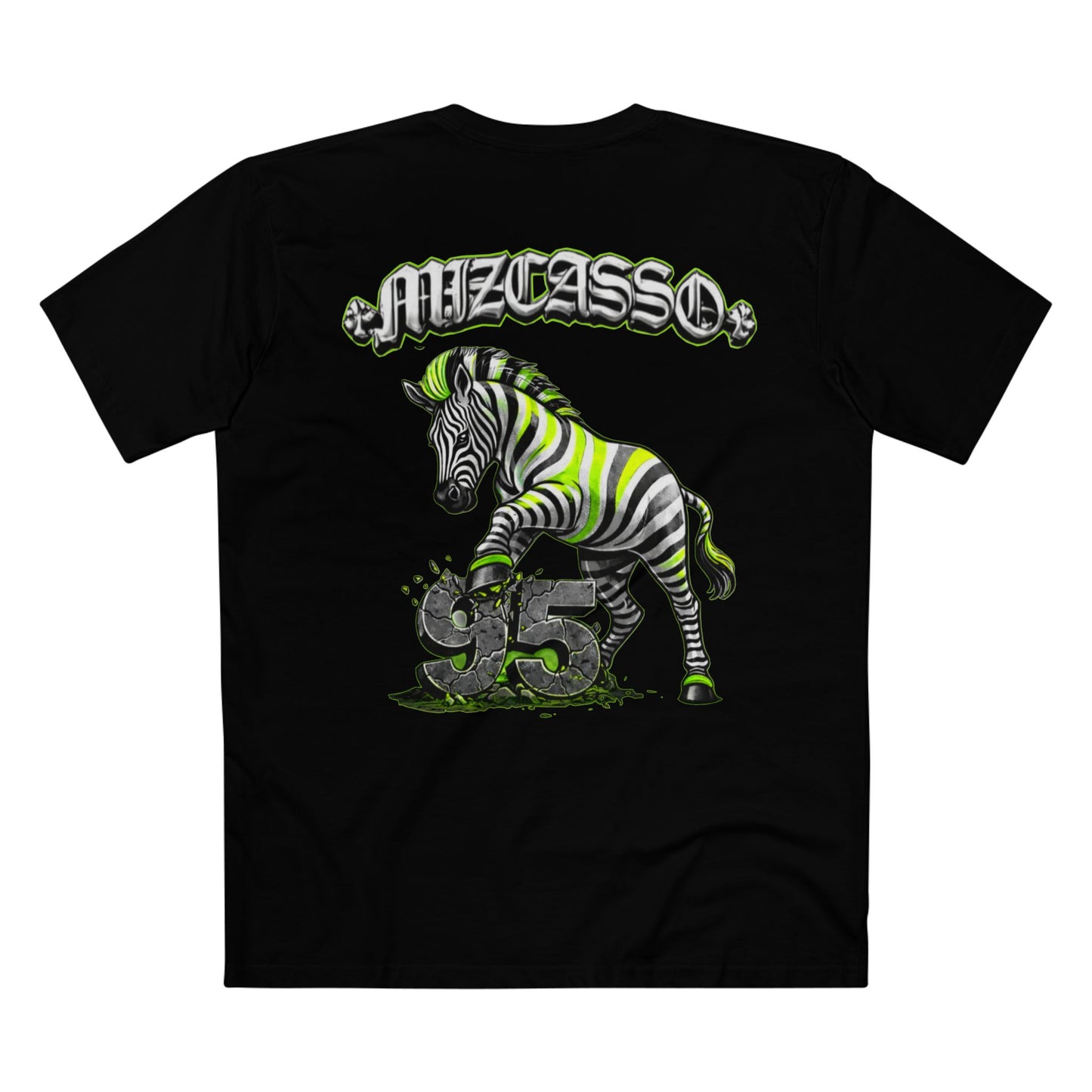Muzcasso Zebra '95' Graphic Tee – Neon Striped Zebra Retro Streetwear