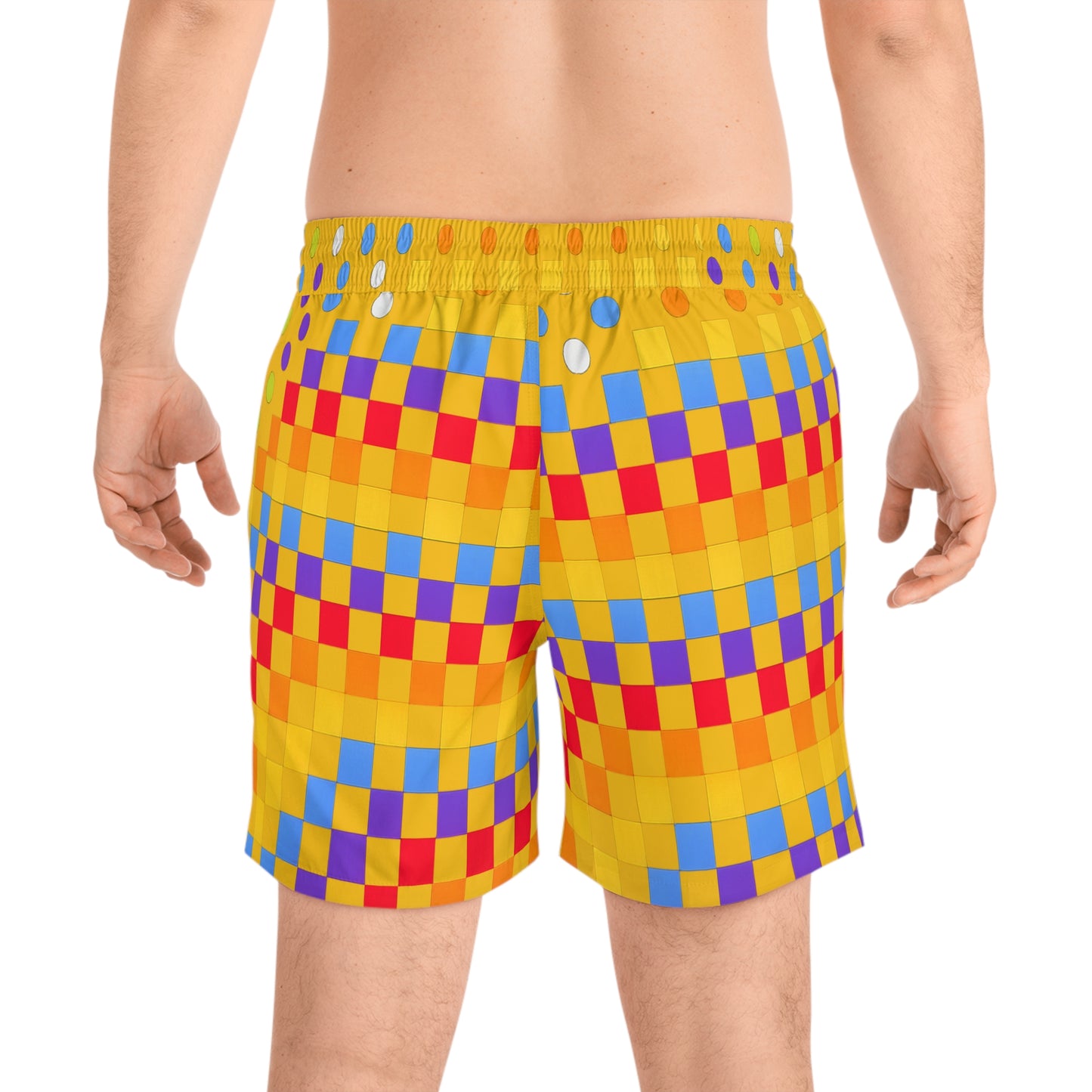 Men's Bright Checkerboard Swim Shorts — Mizcasso Logo