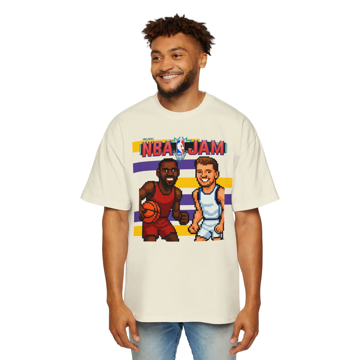 Men's NBA Jam Oversized Tee - Retro Basketball Graphic T-Shirt for Sports Fans